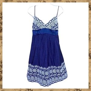 B. Smart Blue Polka Dot & Floral Eyelet Trim Y2K Mini Spring Dress Juniors 11